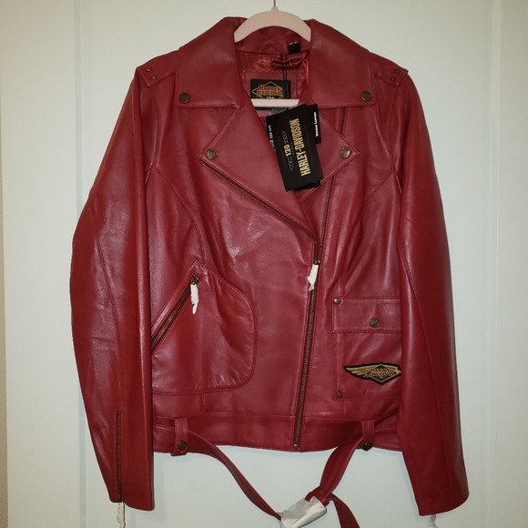 Harley-Davidson Red Leather Jacket Womens Size M-L 120th Anniversary Biker - Picture 9 of 9